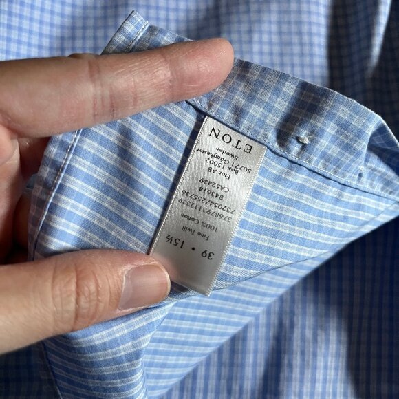 Eton Fine Twill Cotton Contempoary Check Button Up Shirt - Men's Size 39/15.5 - Picture 5 of 8